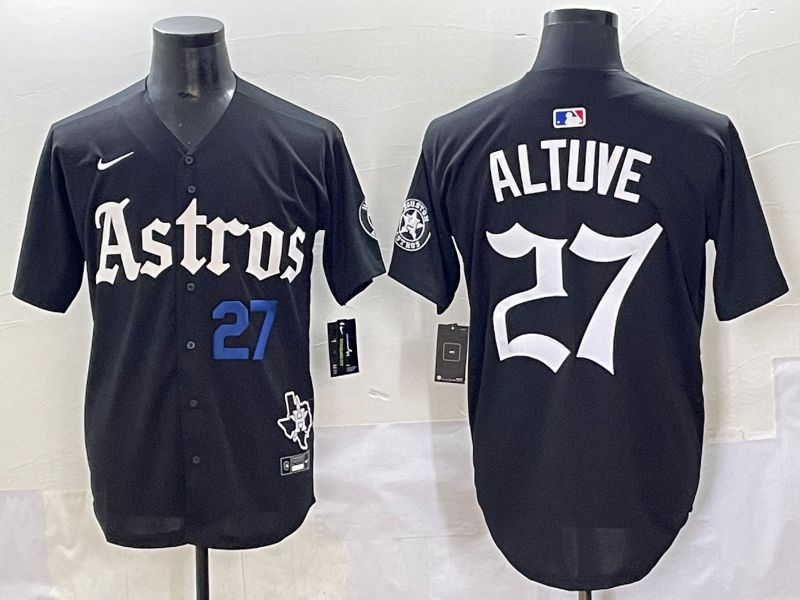 Men 2025 Houston Astros 27 Altuve Black Five generations Joint Name Nike MLB Jersey style 4